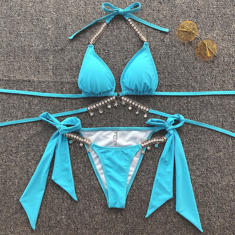 In-X Shiny diamond bikini 2020 Sexy push up halter swimsuit female crystal swimwear women Brazilian biquini Bathing suit new