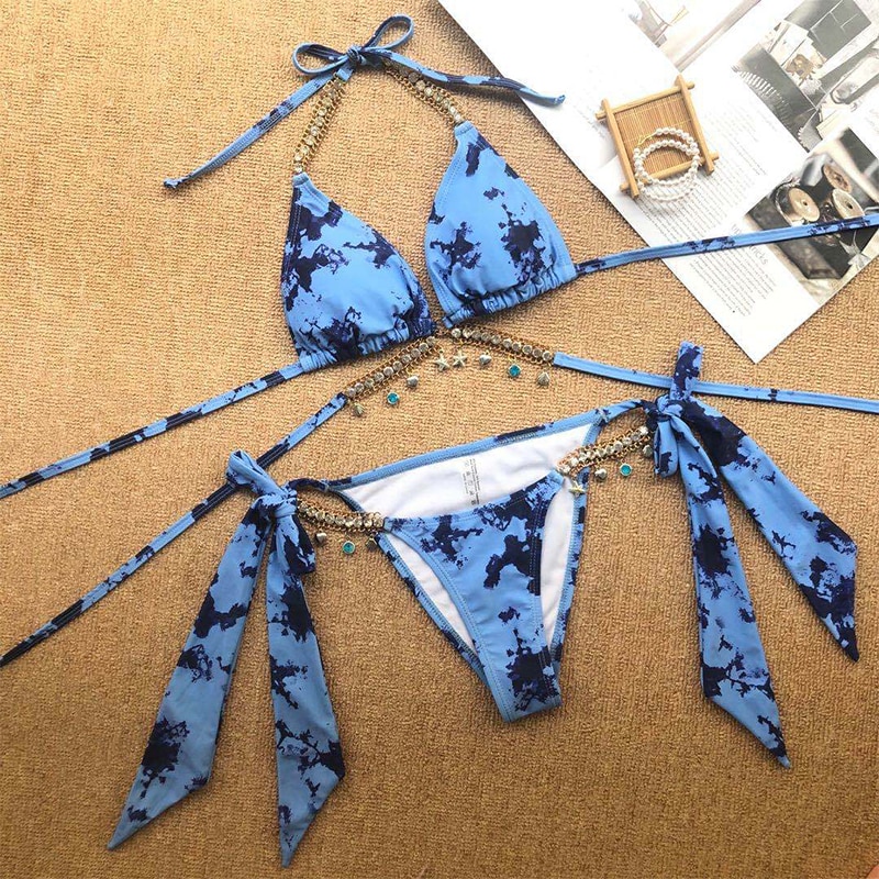 In-X Shiny diamond bikini 2020 Sexy push up halter swimsuit female crystal swimwear women Brazilian biquini Bathing suit new