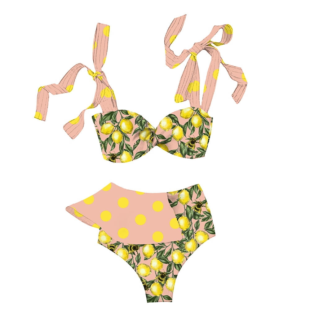 Two-Pieces Women Floral 2021 Push-Up Padded Bra Ruffles Bandage Bikini Set Swimsuit Swimwear Bathing Suit Beachwear Biquini