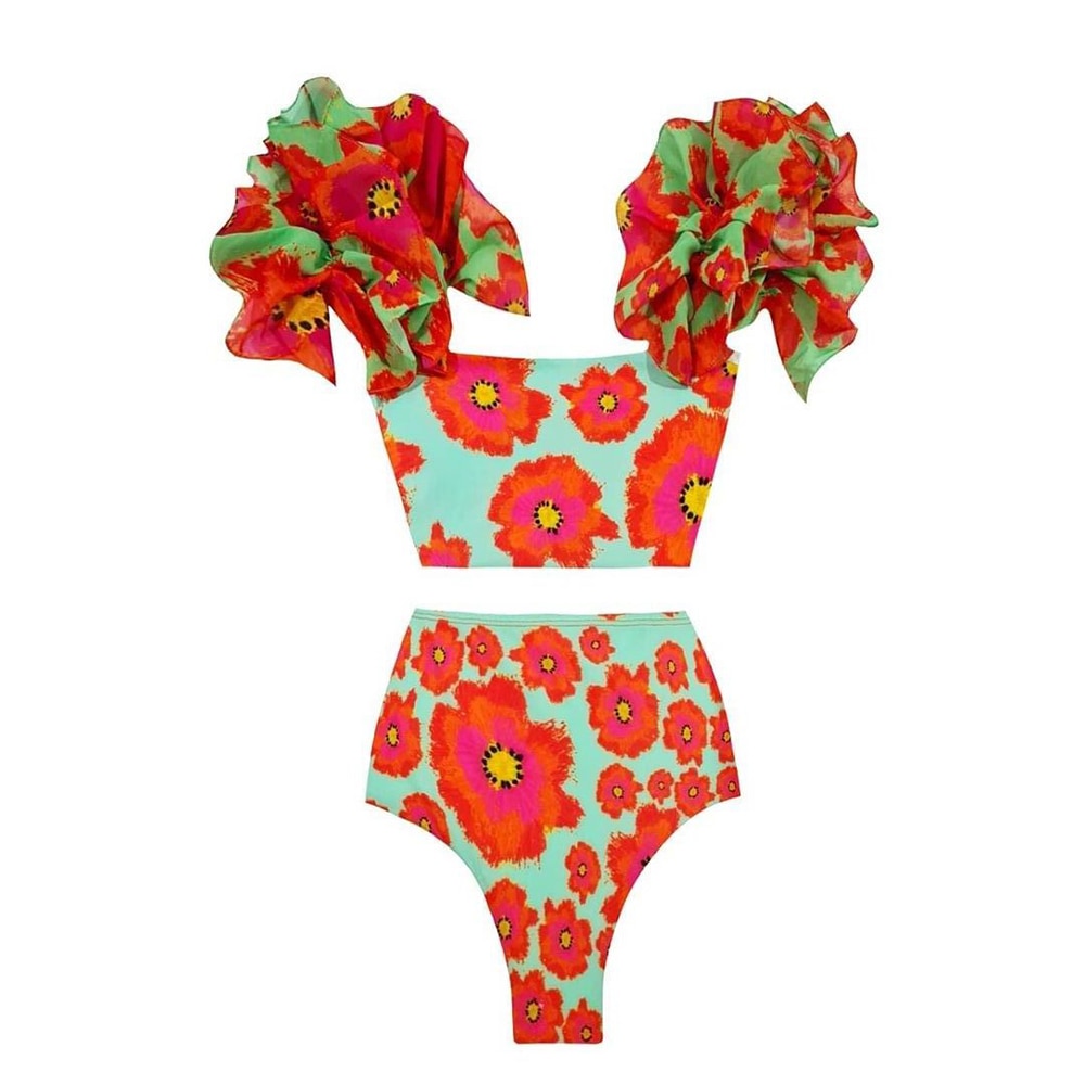 Two-Pieces Women Floral 2021 Push-Up Padded Bra Ruffles Bandage Bikini Set Swimsuit Swimwear Bathing Suit Beachwear Biquini