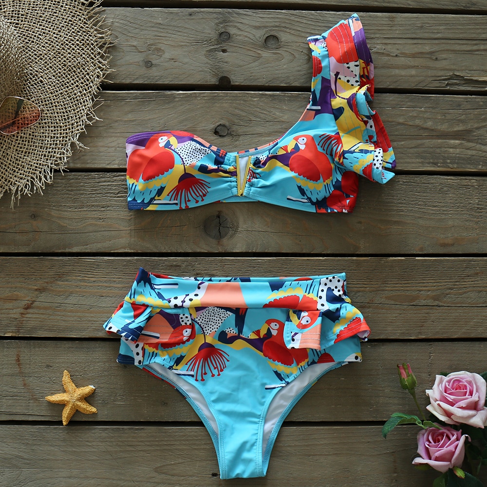 Two-Pieces Women Floral 2021 Push-Up Padded Bra Ruffles Bandage Bikini Set Swimsuit Swimwear Bathing Suit Beachwear Biquini