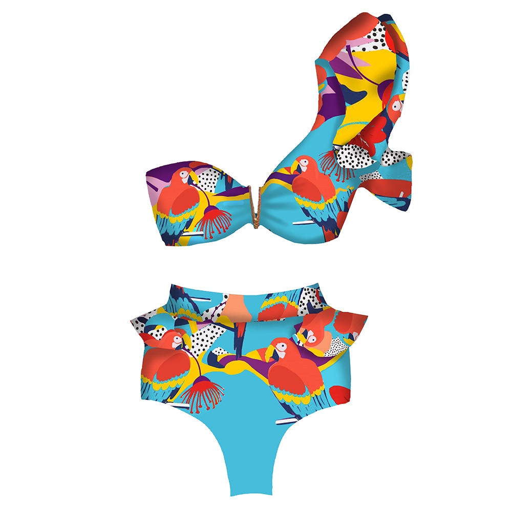 Two-Pieces Women Floral 2021 Push-Up Padded Bra Ruffles Bandage Bikini Set Swimsuit Swimwear Bathing Suit Beachwear Biquini