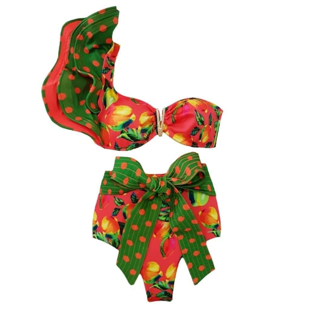 Two-Pieces Women Floral 2021 Push-Up Padded Bra Ruffles Bandage Bikini Set Swimsuit Swimwear Bathing Suit Beachwear Biquini