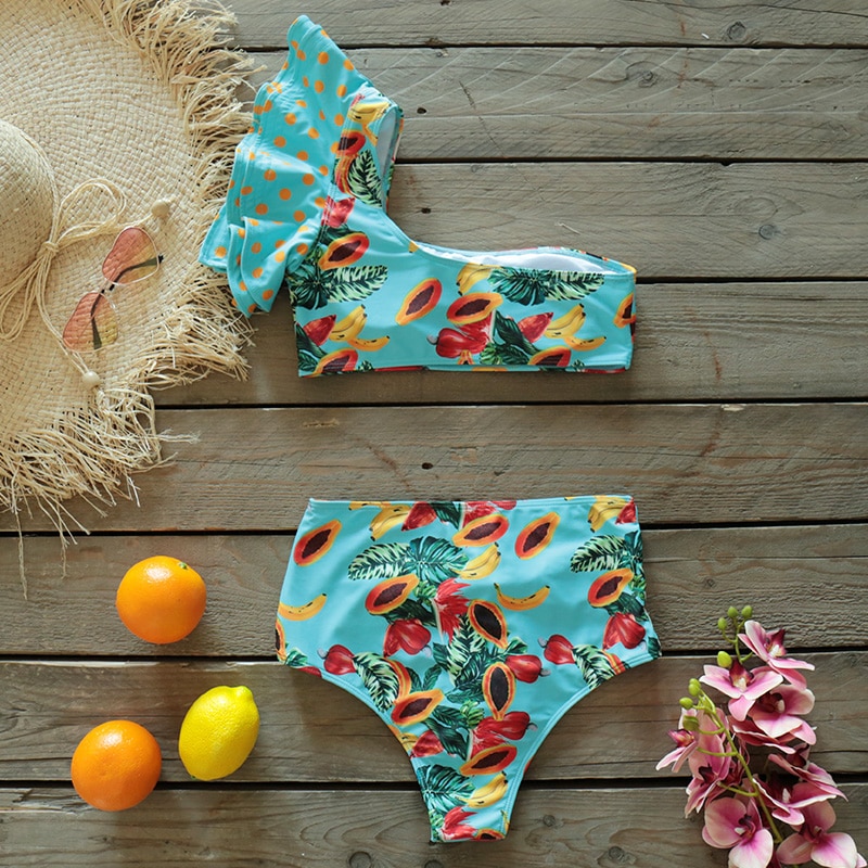 Two-Pieces Women Floral 2021 Push-Up Padded Bra Ruffles Bandage Bikini Set Swimsuit Swimwear Bathing Suit Beachwear Biquini