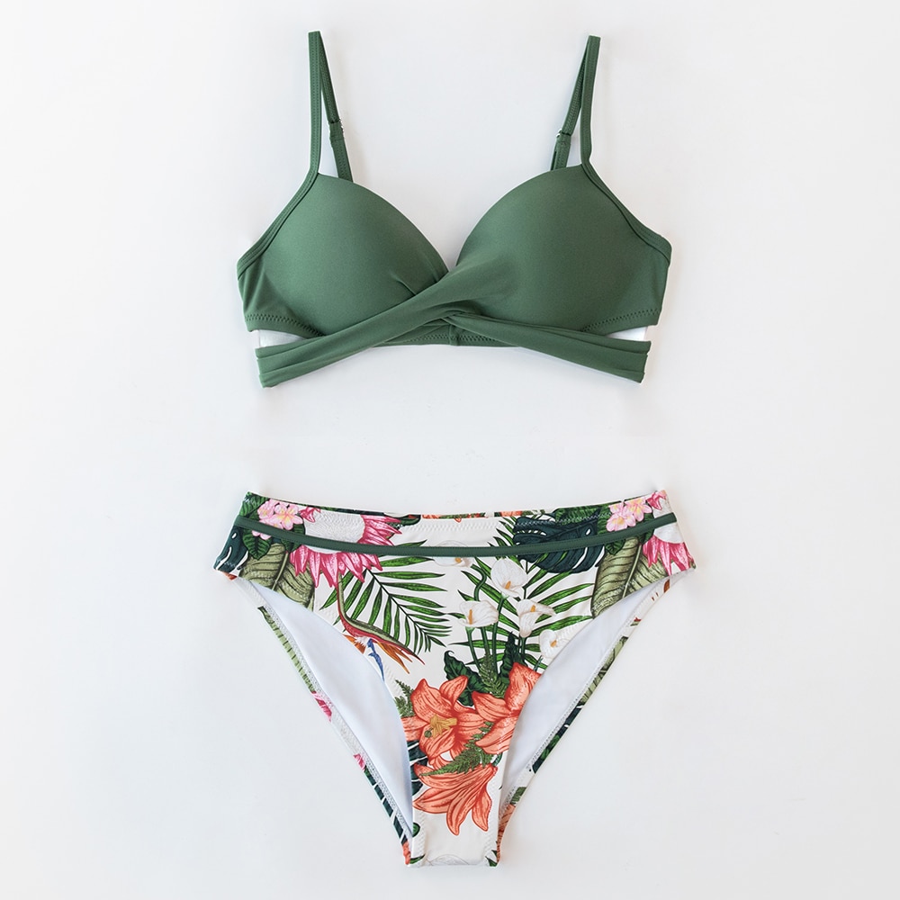 CUPSHE Push Up Floral Wrap Bikini Sets Women Sexy Thong Two Pieces Swimsuits 2021 New Girl Beach Bathing Suits Swimwear