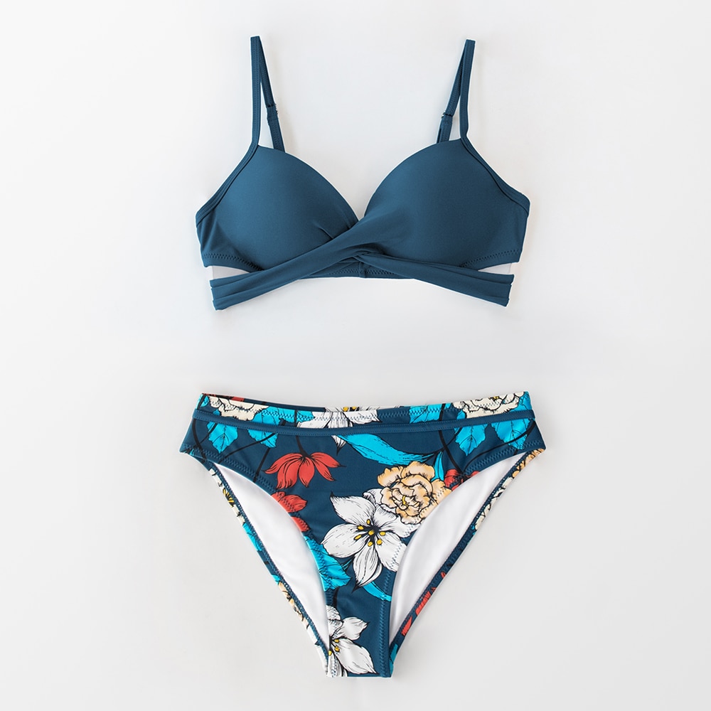 CUPSHE Push Up Floral Wrap Bikini Sets Women Sexy Thong Two Pieces Swimsuits 2021 New Girl Beach Bathing Suits Swimwear