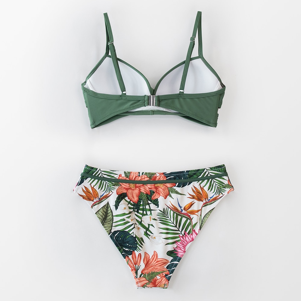 CUPSHE Push Up Floral Wrap Bikini Sets Women Sexy Thong Two Pieces Swimsuits 2021 New Girl Beach Bathing Suits Swimwear