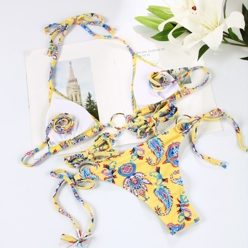 Zrtak Bikini Sexy Triangle Adjust Swimwear Women Bathing Suit Hollow Out Quality Pleated Swimsuit Female Double-Sided Bikini Set