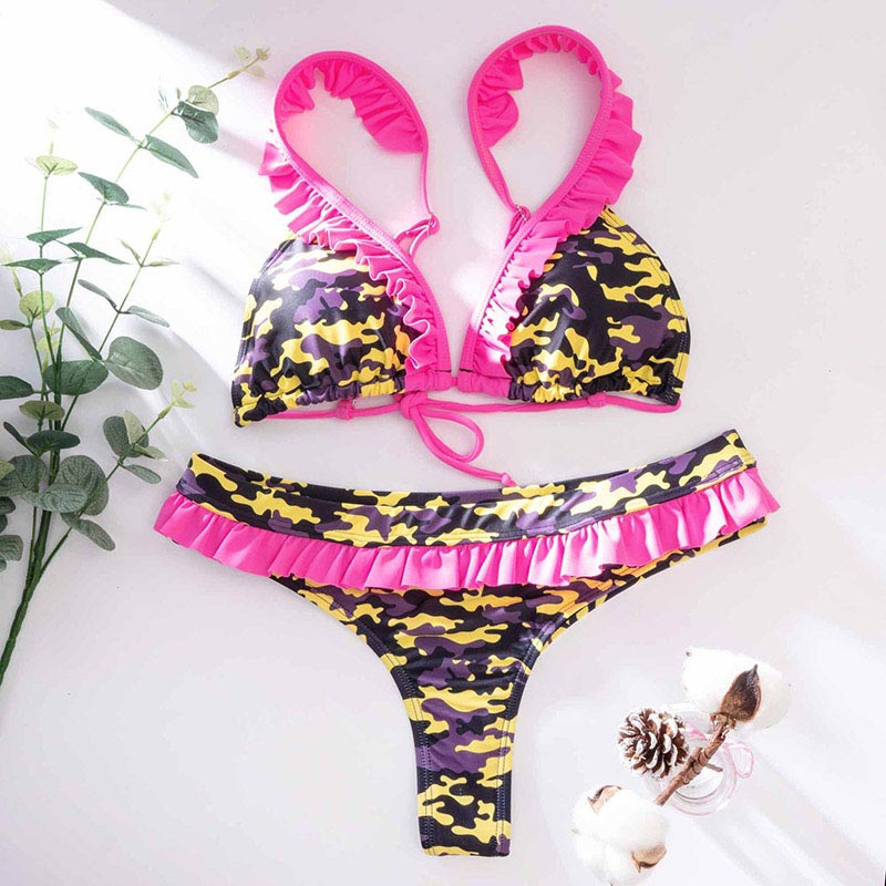 Zrtak Bikini Sexy Triangle Adjust Swimwear Women Bathing Suit Hollow Out Quality Pleated Swimsuit Female Double-Sided Bikini Set