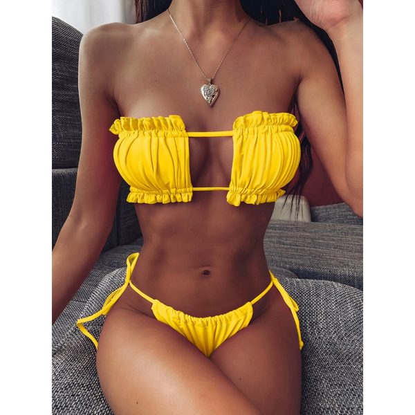 Sexy Bikini 2021 Pleated Bandeau Swimsuit Female Swimwear Women Mini Thong Bikini Set Bather Swimming Beachwear for Bathing Suit - Image 3