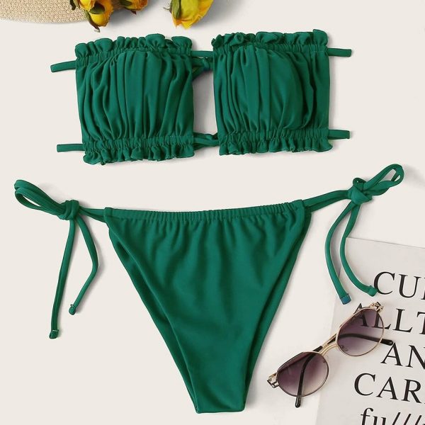 Sexy Bikini 2021 Pleated Bandeau Swimsuit Female Swimwear Women Mini Thong Bikini Set Bather Swimming Beachwear for Bathing Suit - Image 6