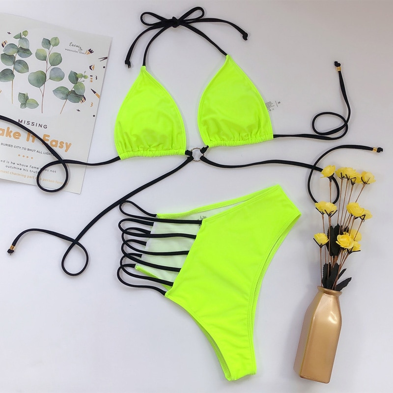 2021 Sexy Women High Waist Bikini Swimsuit Swimwear Female Bandeau Thong Brazilian Biquini Bikini Set Bathing Suit Bather