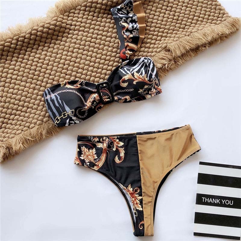 2021 Sexy Women High Waist Bikini Swimsuit Swimwear Female Bandeau Thong Brazilian Biquini Bikini Set Bathing Suit Bather