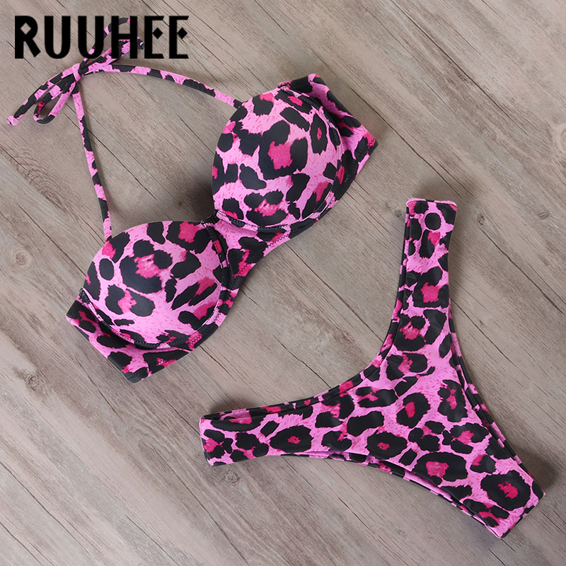 RUUHEE Bikini Swimwear Women Swimsuit 2021 Leopard Brazilian Bikini Set Push Up Bathing Suit Female Summer Beach Wear Biquini