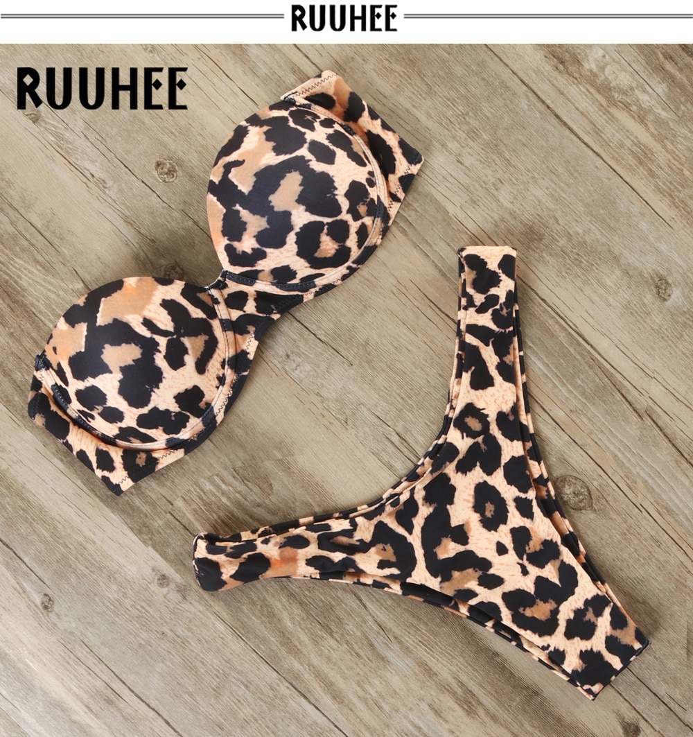 RUUHEE Bikini Swimwear Women Swimsuit 2021 Leopard Brazilian Bikini Set Push Up Bathing Suit Female Summer Beach Wear Biquini