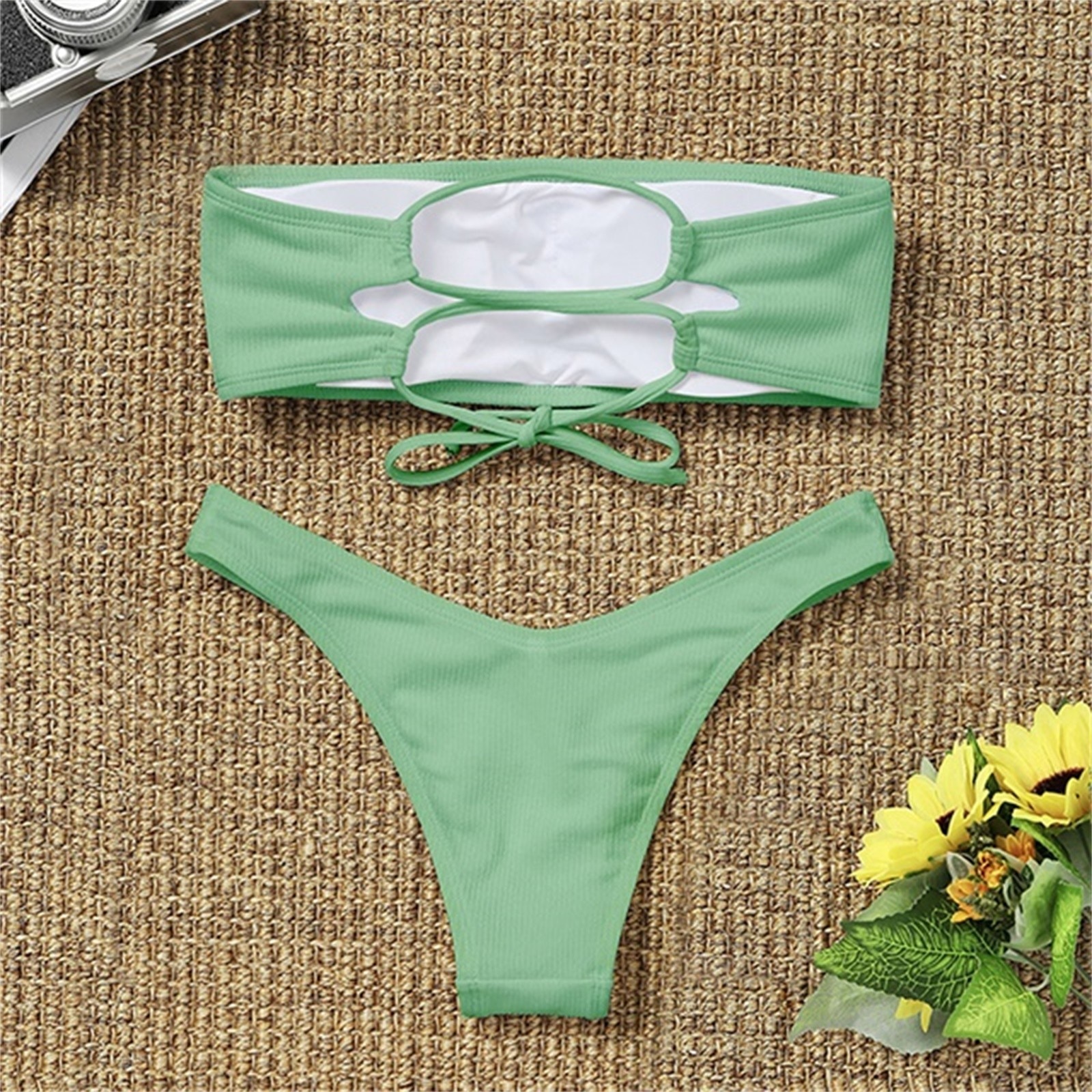 2021 New Bikini High Waist Strapless Sexy Bikini Women Swimwear Women Swimsuit Padded Bathing Suit Monokin Pure Color