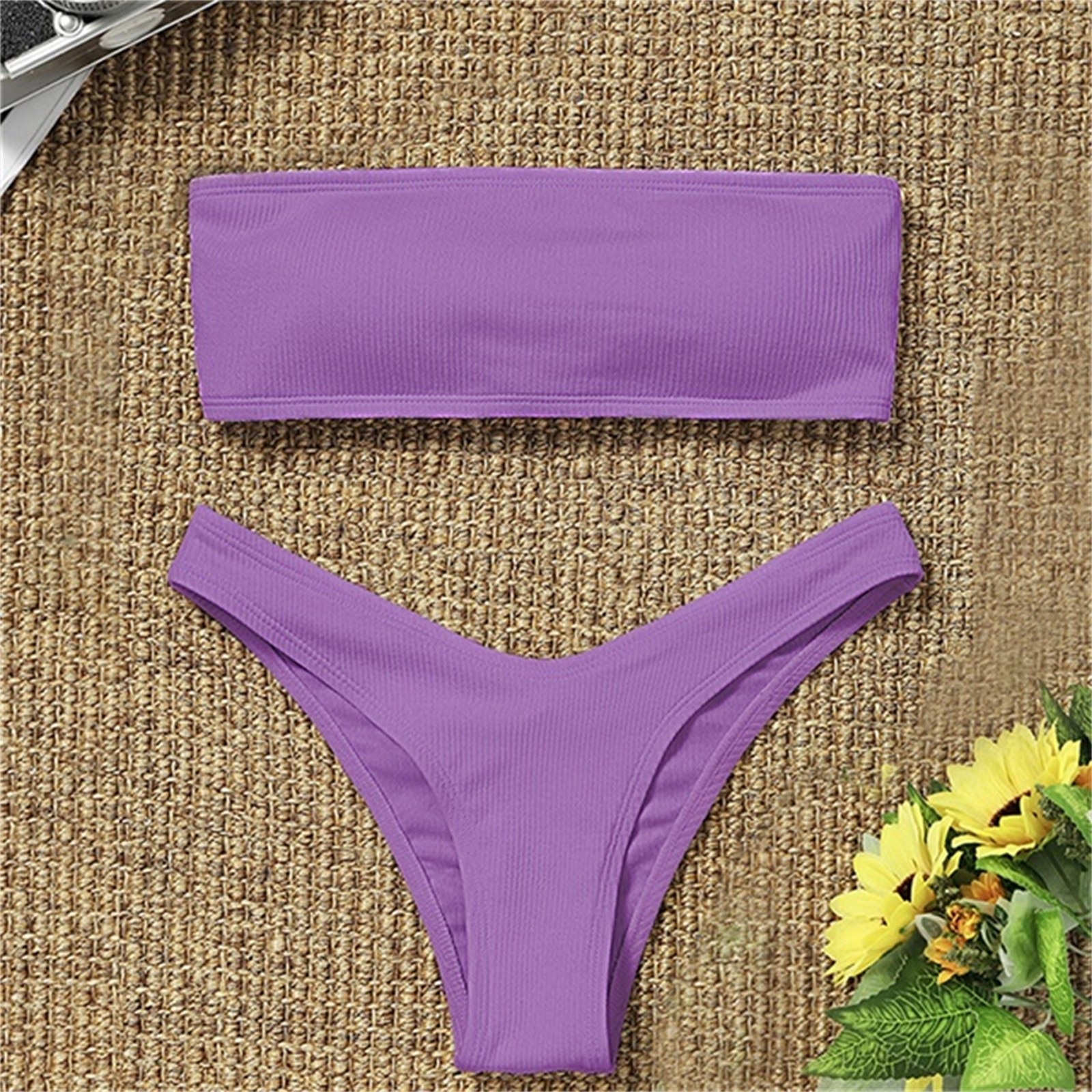 2021 New Bikini High Waist Strapless Sexy Bikini Women Swimwear Women Swimsuit Padded Bathing Suit Monokin Pure Color