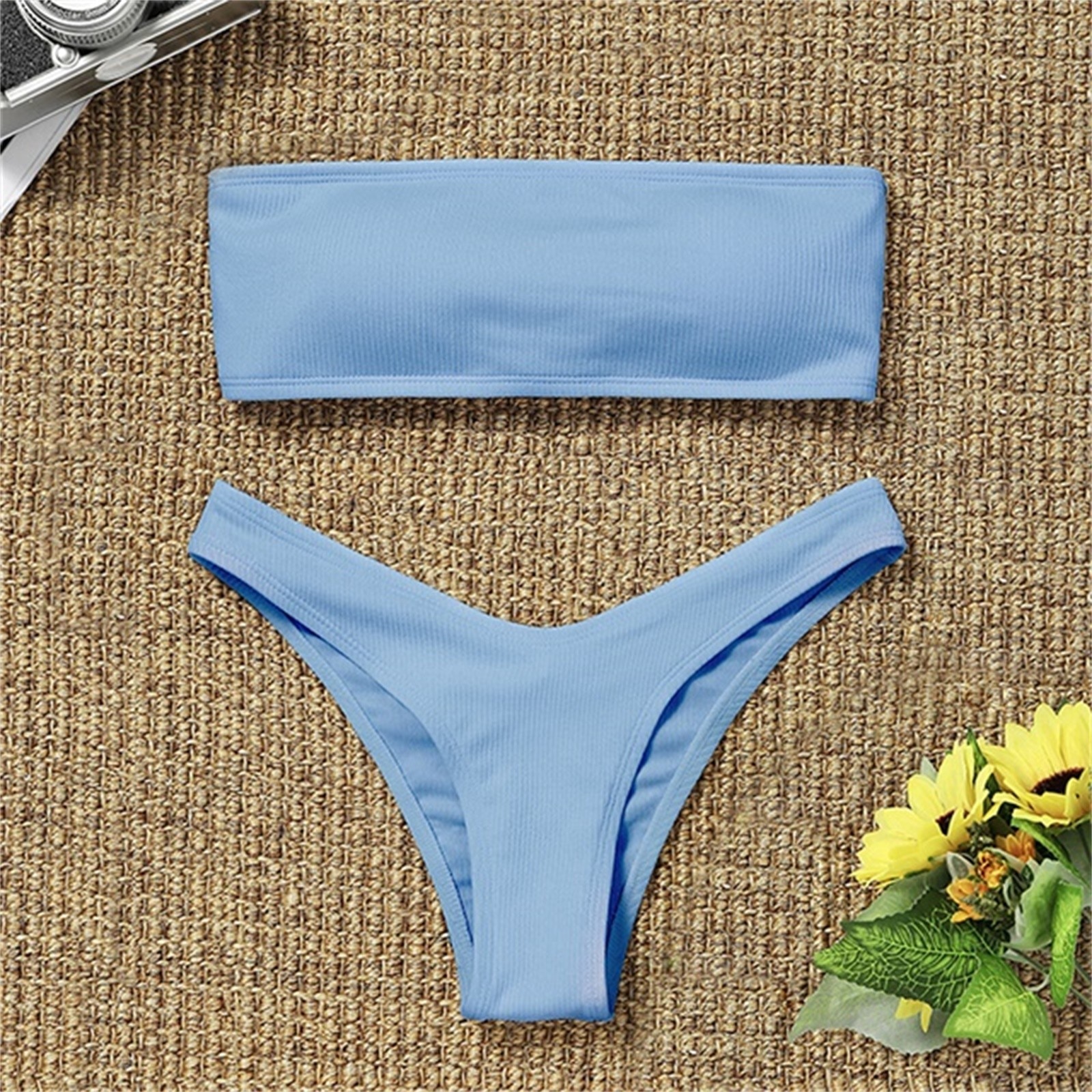 2021 New Bikini High Waist Strapless Sexy Bikini Women Swimwear Women Swimsuit Padded Bathing Suit Monokin Pure Color