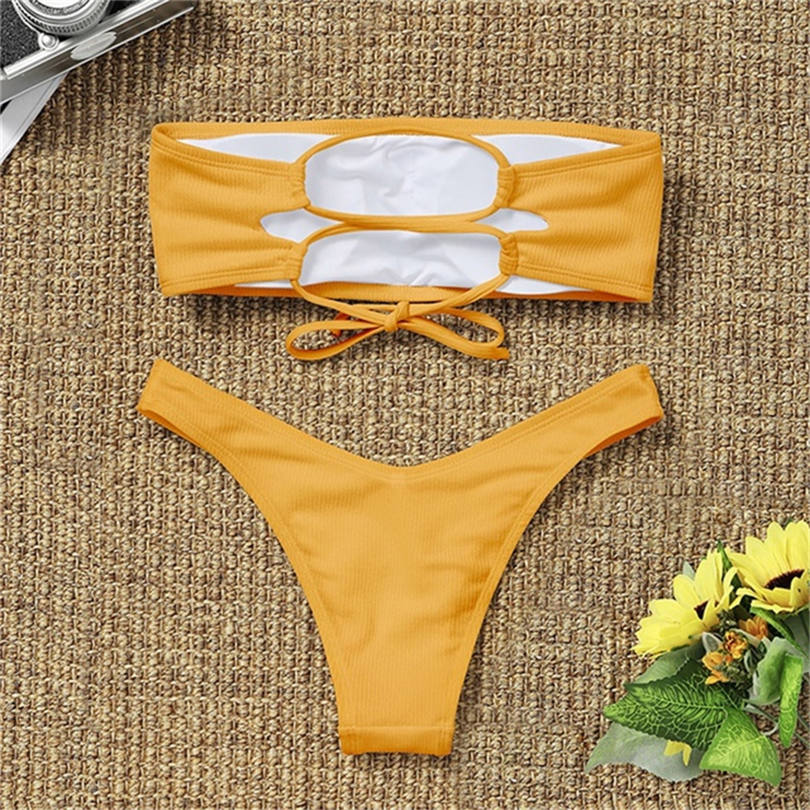 2021 New Bikini High Waist Strapless Sexy Bikini Women Swimwear Women Swimsuit Padded Bathing Suit Monokin Pure Color