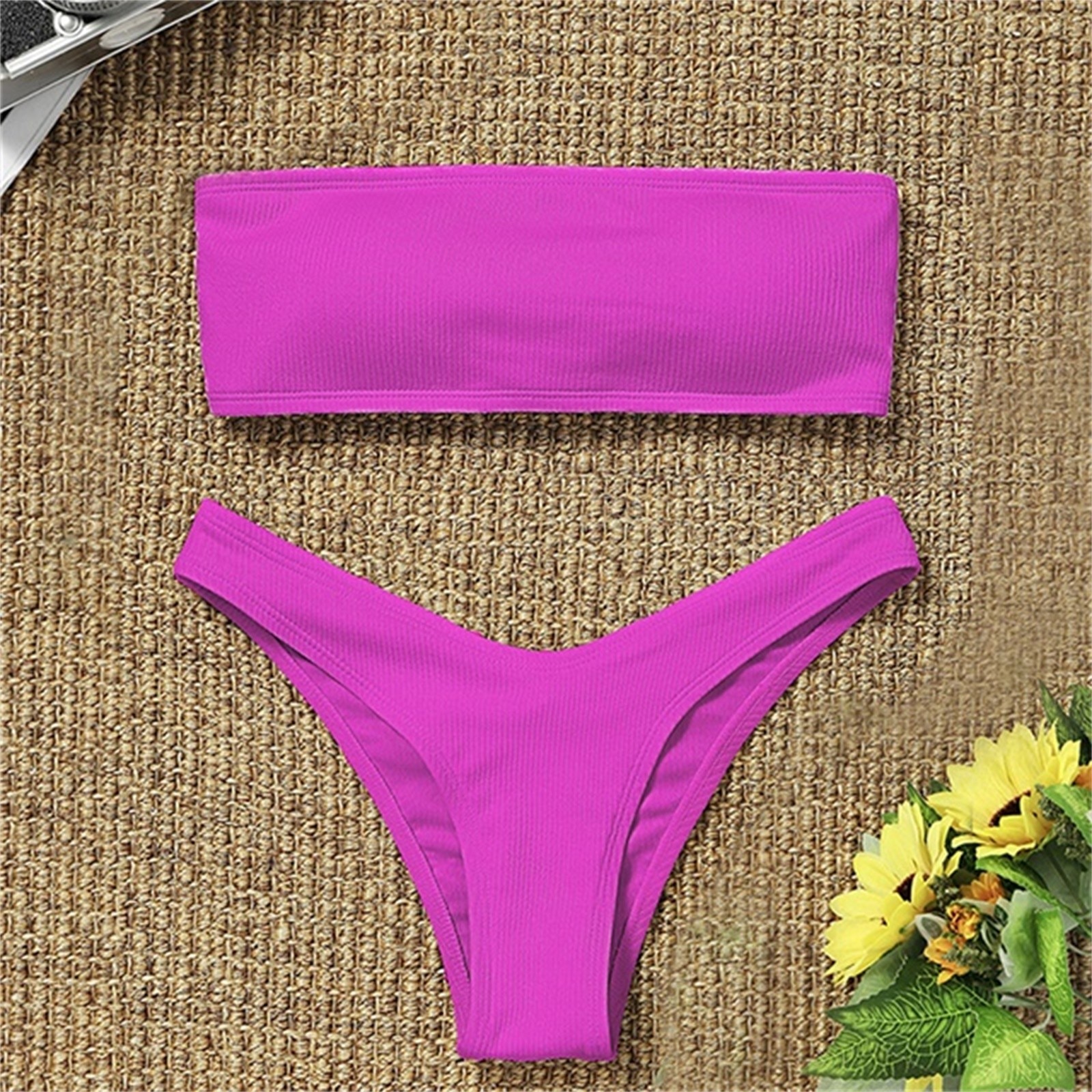 2021 New Bikini High Waist Strapless Sexy Bikini Women Swimwear Women Swimsuit Padded Bathing Suit Monokin Pure Color