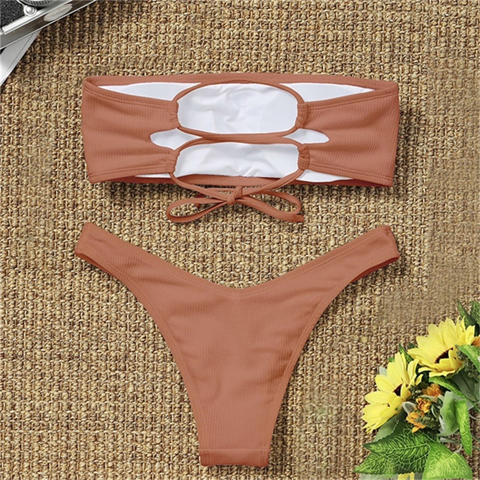 2021 New Bikini High Waist Strapless Sexy Bikini Women Swimwear Women Swimsuit Padded Bathing Suit Monokin Pure Color