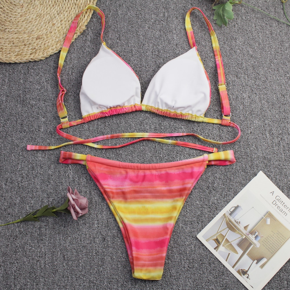 Sexy 3 Piece Bikini Set With Cover Up Beach Dress Tie Dye Push Up  Biquini Brazilian Swimwear Women Thong Bikinis 2021 Mujer