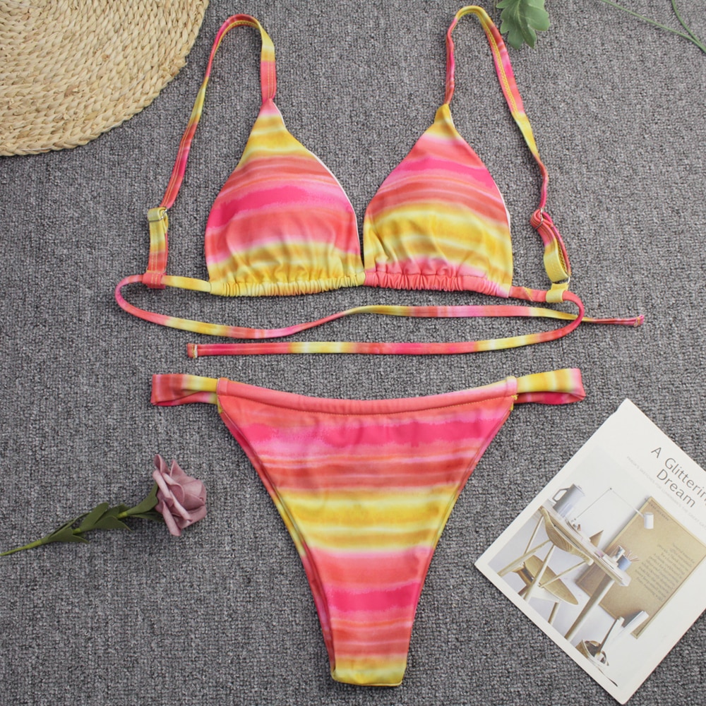 Sexy 3 Piece Bikini Set With Cover Up Beach Dress Tie Dye Push Up  Biquini Brazilian Swimwear Women Thong Bikinis 2021 Mujer