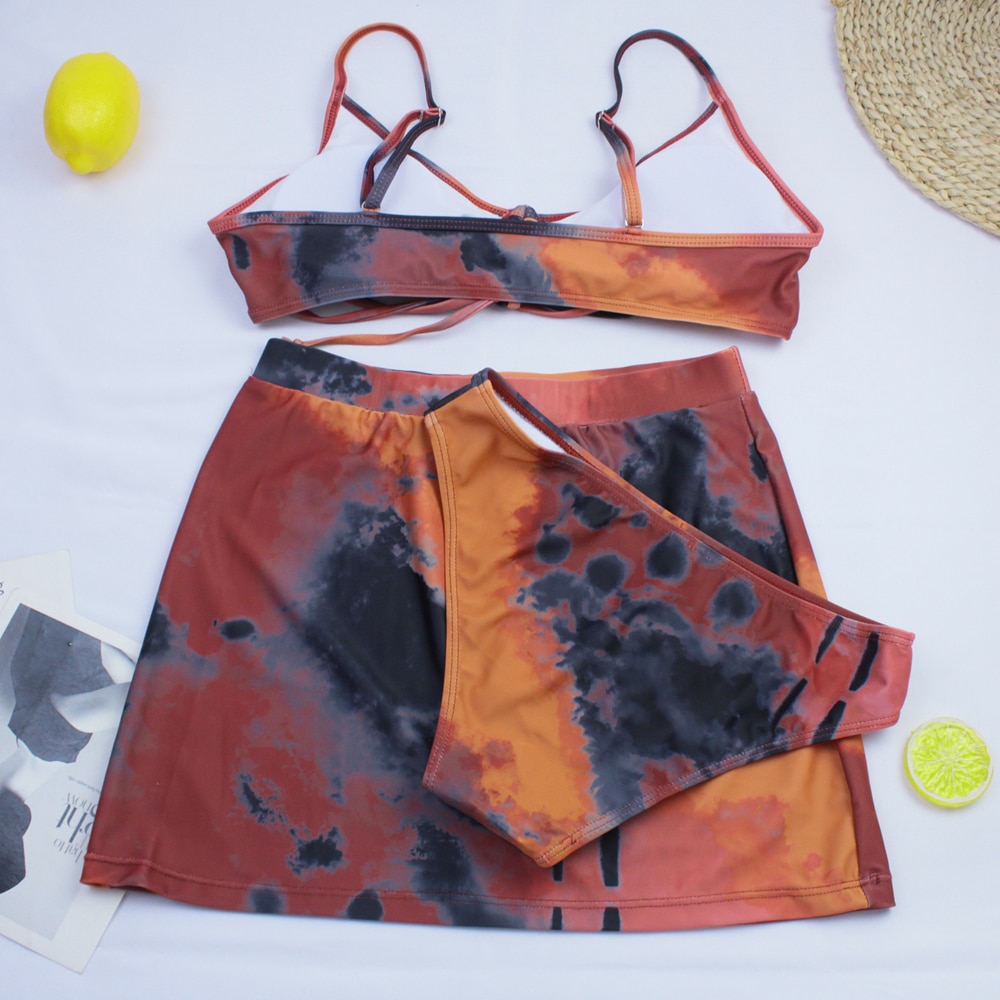 Sexy 3 Piece Bikini Set With Cover Up Beach Dress Tie Dye Push Up  Biquini Brazilian Swimwear Women Thong Bikinis 2021 Mujer