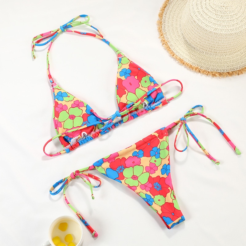 Rinabe Bikini 2021 Swimsuit Solid Color Bikini Set Floral Print Swimwear Sexy Biquini Bathing Suit Women Bikinis String Beach