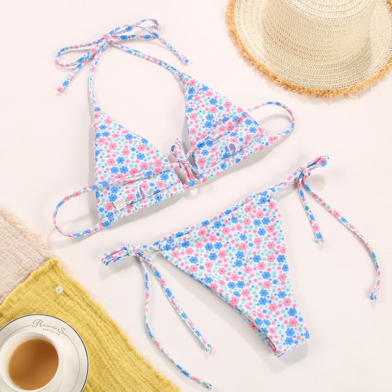 Rinabe Bikini 2021 Swimsuit Solid Color Bikini Set Floral Print Swimwear Sexy Biquini Bathing Suit Women Bikinis String Beach