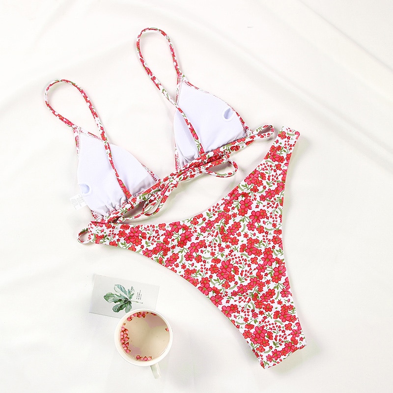 Rinabe Floral Print Bikini 2021 Biquini String Swimsuit High Cut Bikini Set Bathing Suit Women Swimwear High Waist Bikinis Beach