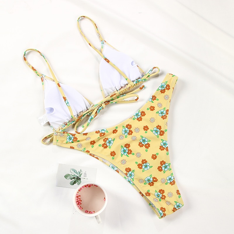 Rinabe Floral Print Bikini 2021 Biquini String Swimsuit High Cut Bikini Set Bathing Suit Women Swimwear High Waist Bikinis Beach