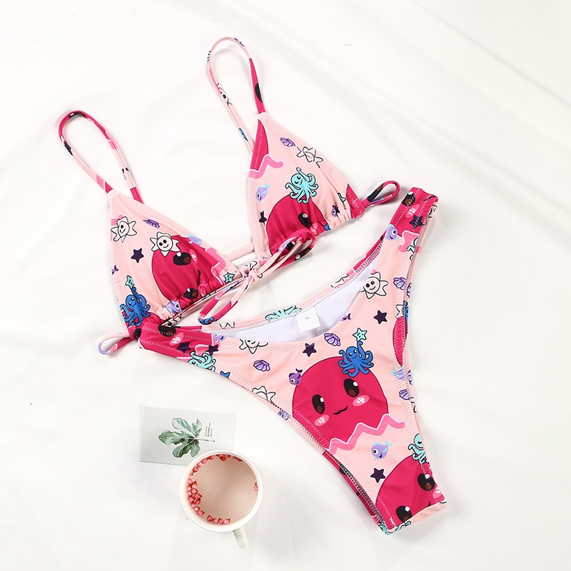 Rinabe Floral Print Bikini 2021 Biquini String Swimsuit High Cut Bikini Set Bathing Suit Women Swimwear High Waist Bikinis Beach