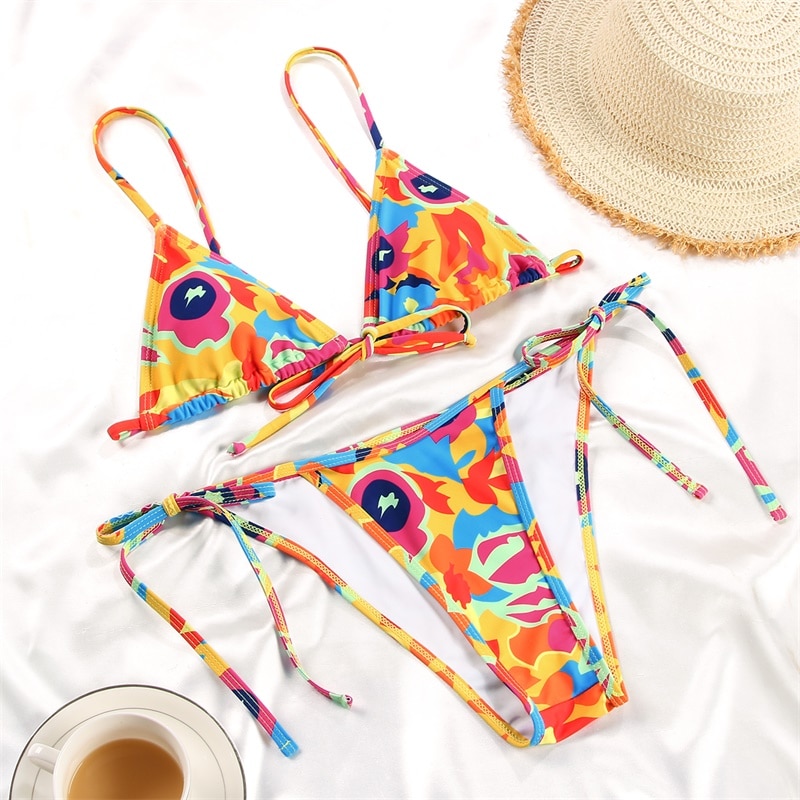 Rinabe Floral Print Bikini 2021 Biquini String Swimsuit High Cut Bikini Set Bathing Suit Women Swimwear High Waist Bikinis Beach