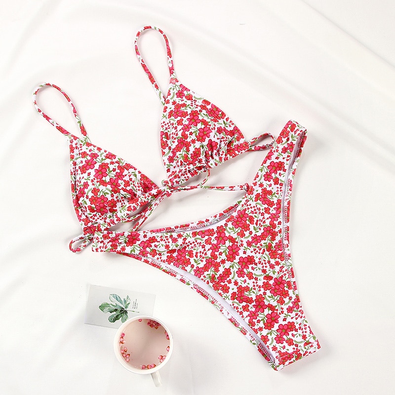 Rinabe Floral Print Bikini 2021 Biquini String Swimsuit High Cut Bikini Set Bathing Suit Women Swimwear High Waist Bikinis Beach