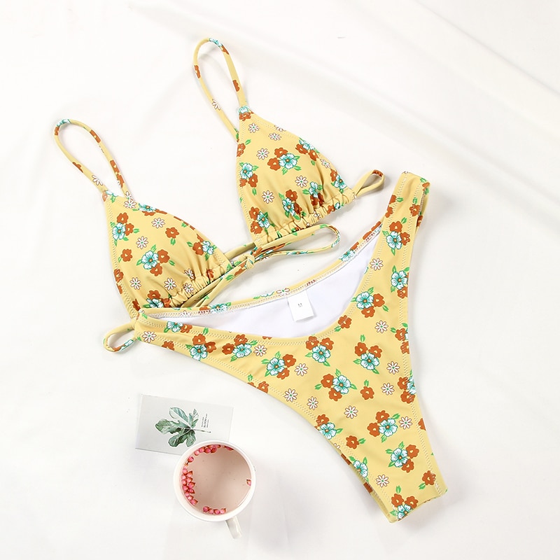 Rinabe Floral Print Bikini 2021 Biquini String Swimsuit High Cut Bikini Set Bathing Suit Women Swimwear High Waist Bikinis Beach