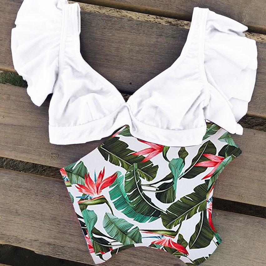 High Waist Ruffled Bikini Set 2020 Sexy Flounce Biquini Swimwear Women Two Pieces Swimsuit Floral Beachwear V-neck Bathing Suit