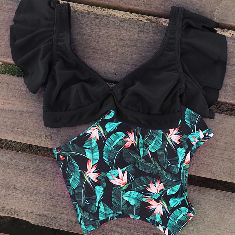 High Waist Ruffled Bikini Set 2020 Sexy Flounce Biquini Swimwear Women Two Pieces Swimsuit Floral Beachwear V-neck Bathing Suit