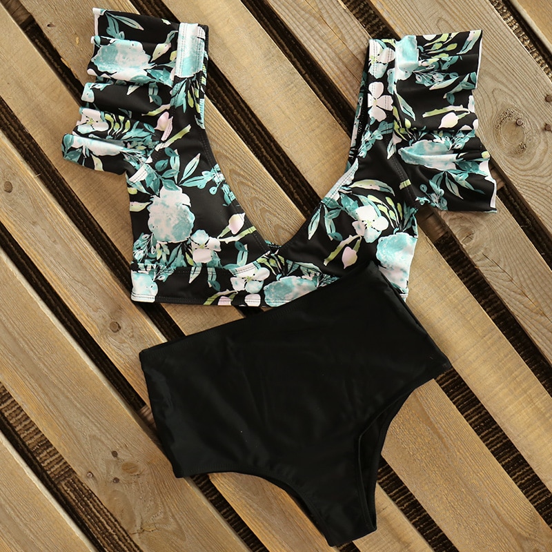 High Waist Ruffled Bikini Set 2020 Sexy Flounce Biquini Swimwear Women Two Pieces Swimsuit Floral Beachwear V-neck Bathing Suit