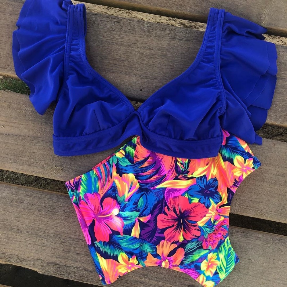 High Waist Ruffled Bikini Set 2020 Sexy Flounce Biquini Swimwear Women Two Pieces Swimsuit Floral Beachwear V-neck Bathing Suit