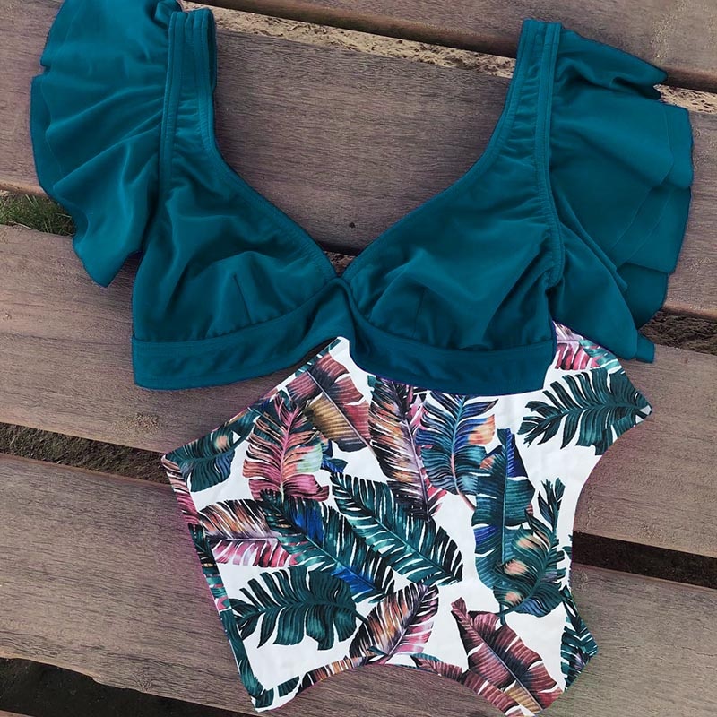 High Waist Ruffled Bikini Set 2020 Sexy Flounce Biquini Swimwear Women Two Pieces Swimsuit Floral Beachwear V-neck Bathing Suit