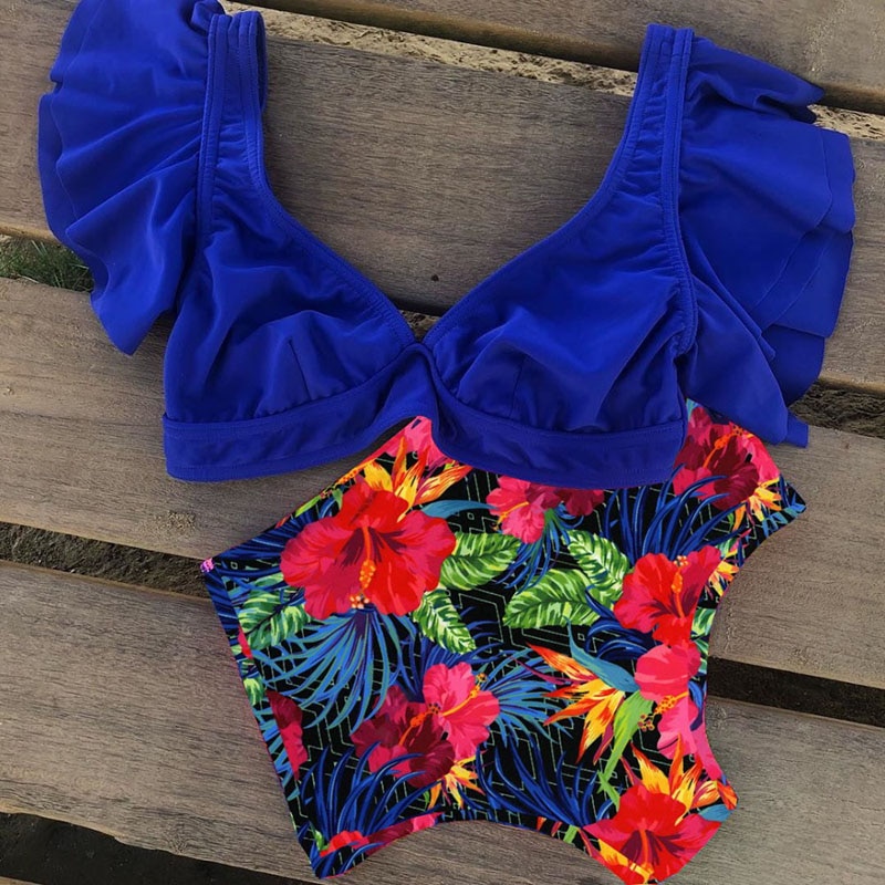 High Waist Ruffled Bikini Set 2020 Sexy Flounce Biquini Swimwear Women Two Pieces Swimsuit Floral Beachwear V-neck Bathing Suit