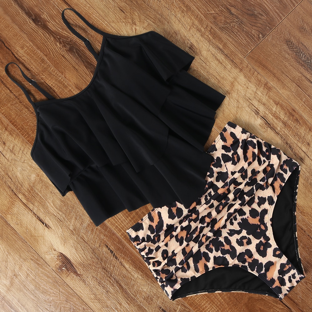 Leopard Bikini 2021 High Waist Bikini Animal Print Tankini Floral Swimsuit Brazilian Ruffle Swimsuit Plus Size Swimwear Women