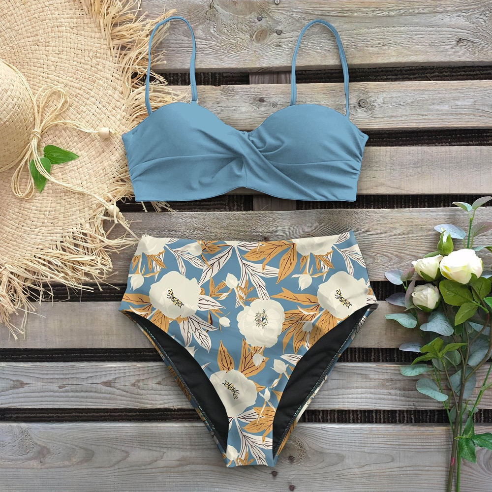 Sexy 2021 Bikini Swimsuit Women Swimwear Push Up Bikinis Set Leaf Print Female High Waist Swimming Suits for Bathing Suit