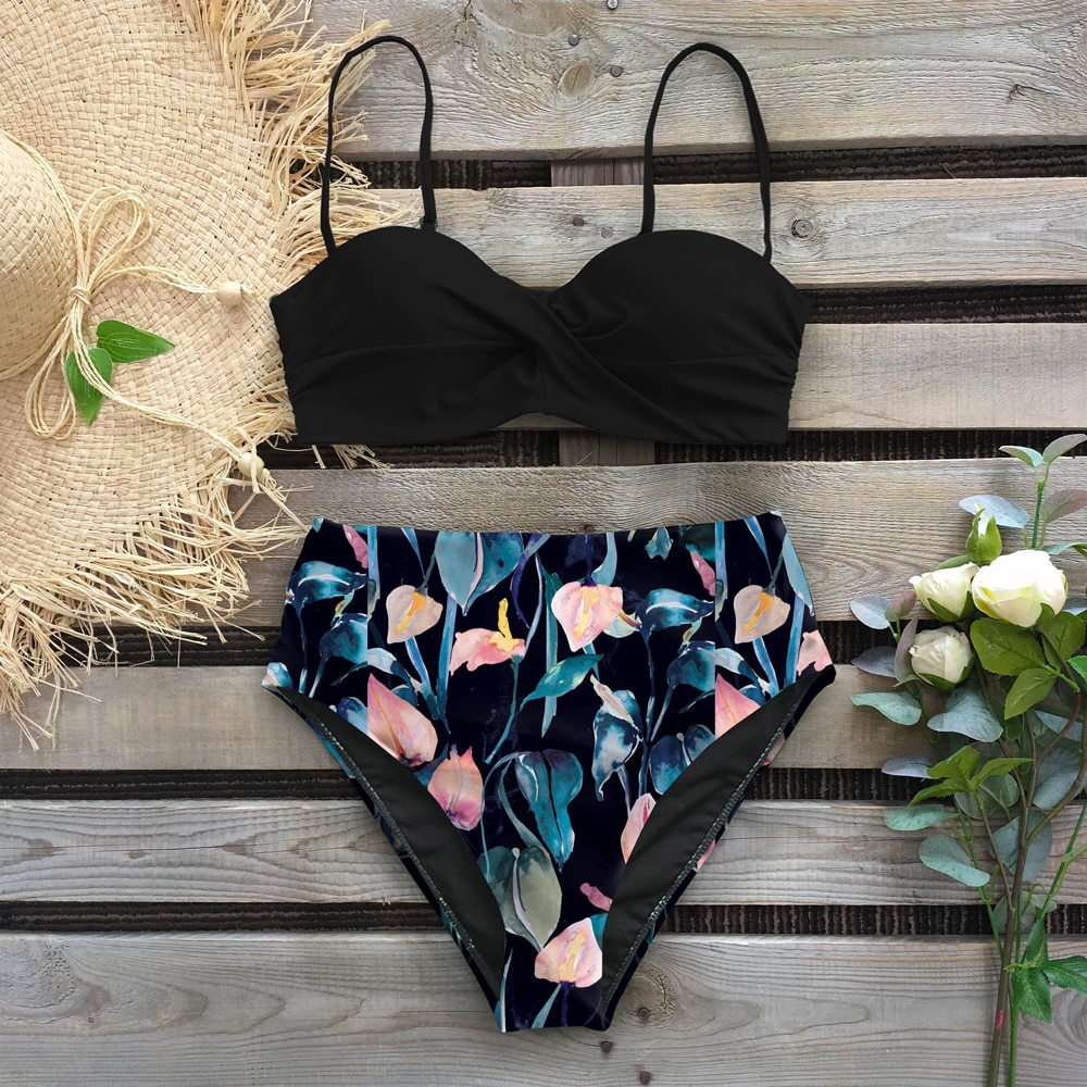 Sexy 2021 Bikini Swimsuit Women Swimwear Push Up Bikinis Set Leaf Print Female High Waist Swimming Suits for Bathing Suit