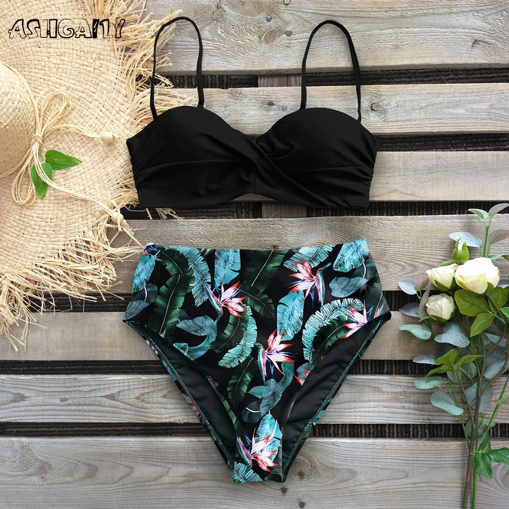 Sexy 2021 Bikini Swimsuit Women Swimwear Push Up Bikinis Set Leaf Print Female High Waist Swimming Suits for Bathing Suit