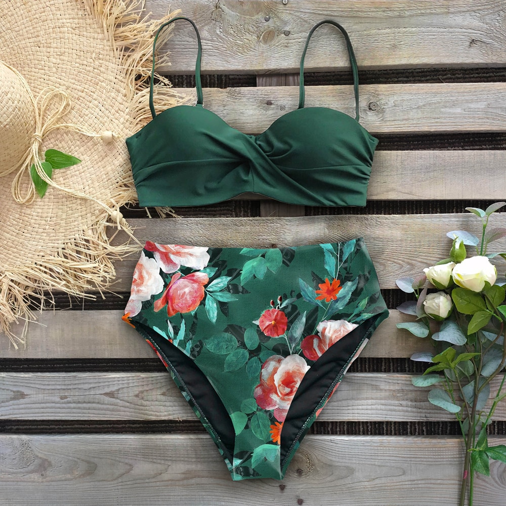 Sexy 2021 Bikini Swimsuit Women Swimwear Push Up Bikinis Set Leaf Print Female High Waist Swimming Suits for Bathing Suit