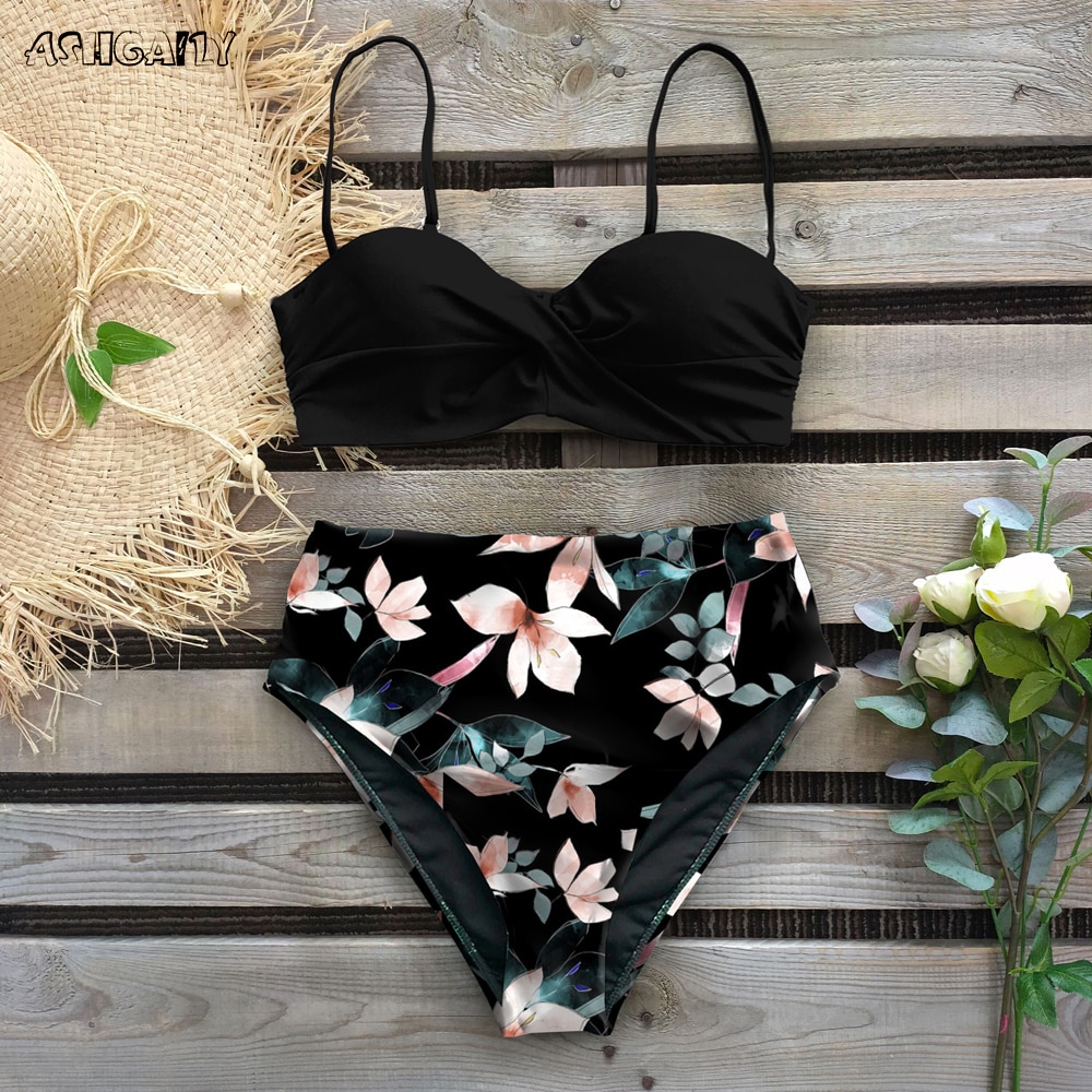 Sexy 2021 Bikini Swimsuit Women Swimwear Push Up Bikinis Set Leaf Print Female High Waist Swimming Suits for Bathing Suit