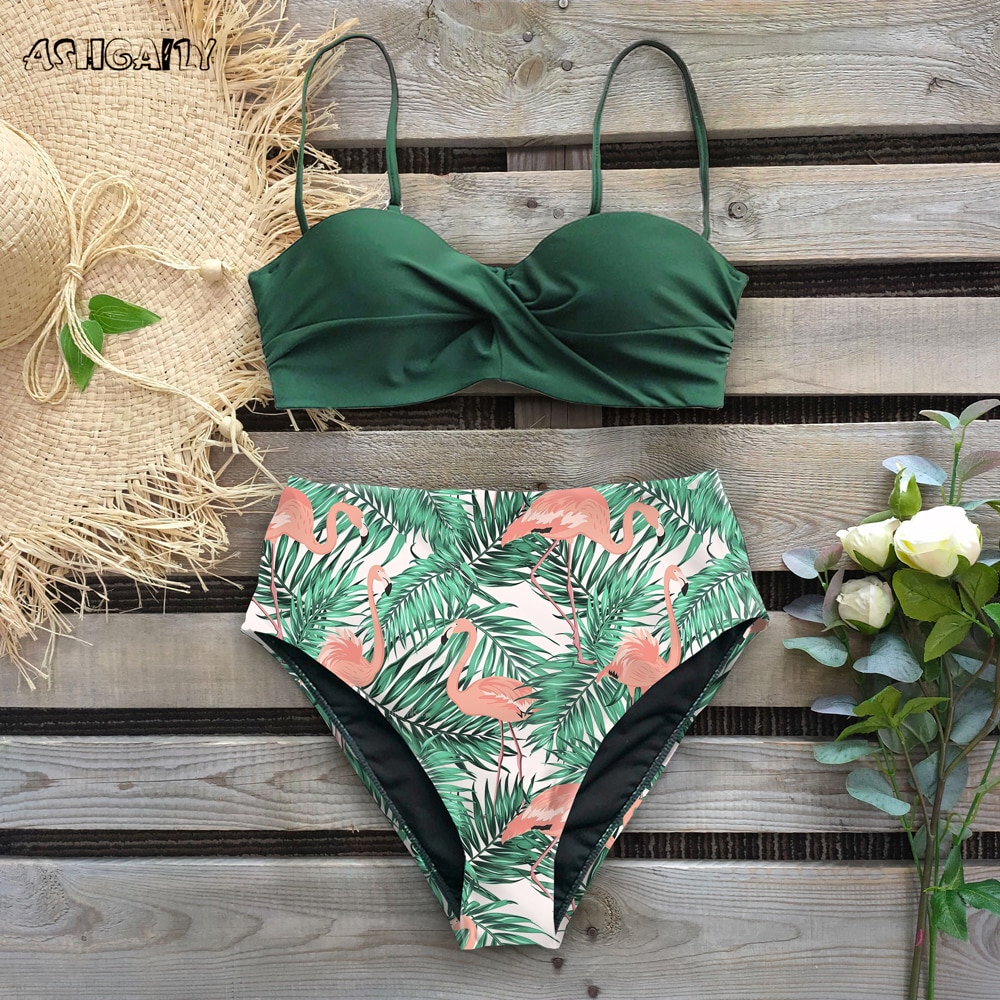 Sexy 2021 Bikini Swimsuit Women Swimwear Push Up Bikinis Set Leaf Print Female High Waist Swimming Suits for Bathing Suit