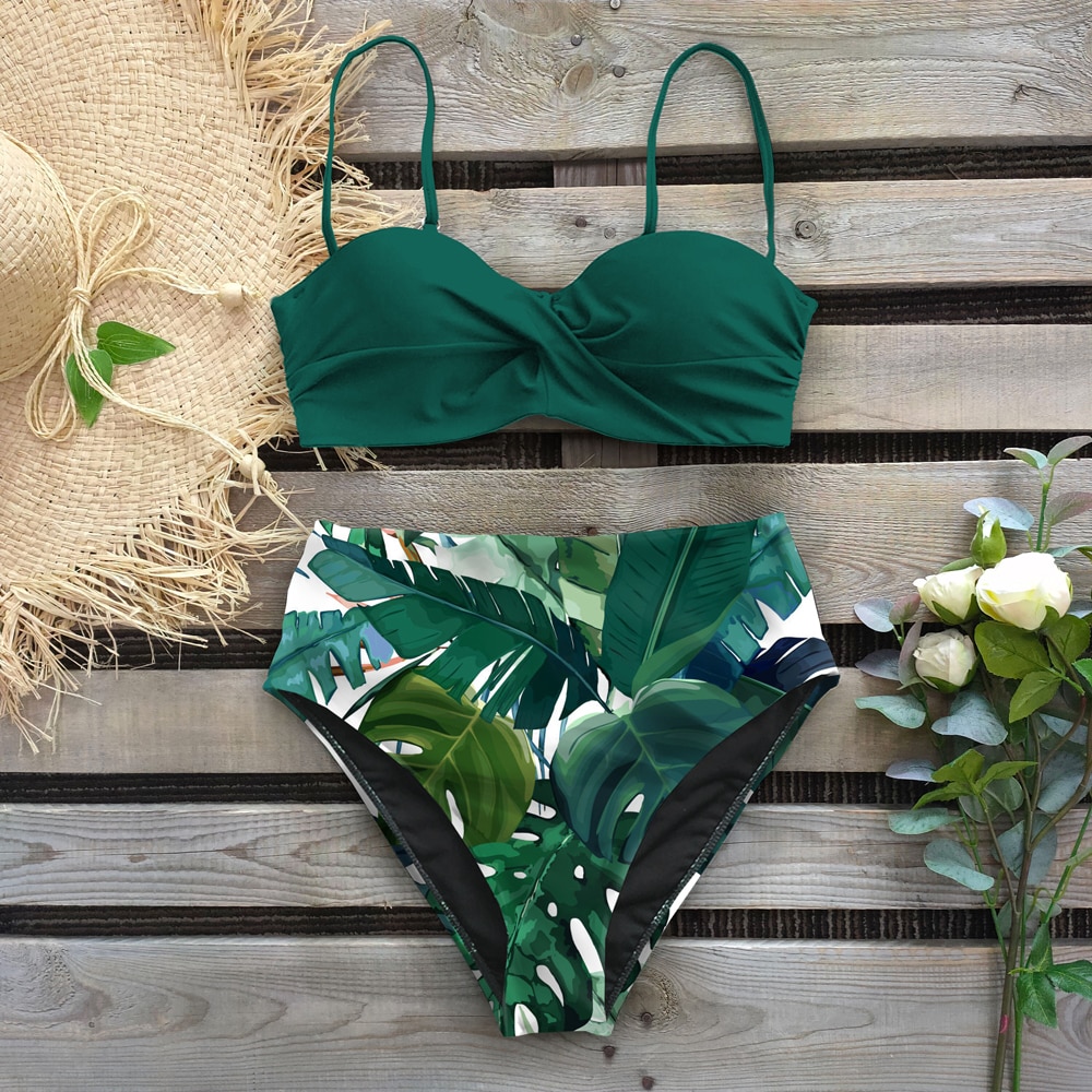 Sexy 2021 Bikini Swimsuit Women Swimwear Push Up Bikinis Set Leaf Print Female High Waist Swimming Suits for Bathing Suit